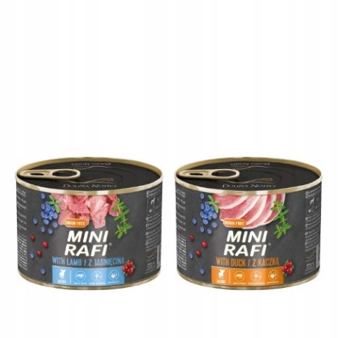 Mokra karma dla psa Mini Rafi mix smaków z jagnięciną i z kaczką 12x185g Mokra karma dla psa Mini Rafi mix smaków z jagnięciną i z kaczką 12x185g