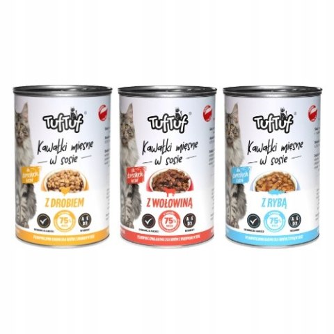 TUF TUF kawałki mięsne w sosie 415g dla kota mix smaków TUF TUF kawałki mięsne w sosie 415g dla kota mix smaków