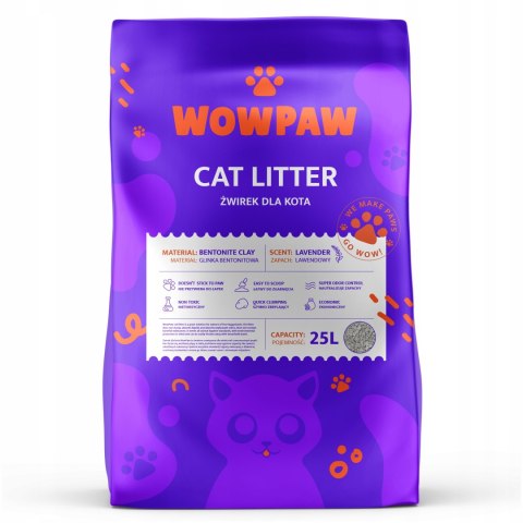 Żwirek bentonitowy lawendowy WowPaw dla kota 25L Żwirek bentonitowy lawendowy WowPaw dla kota 25L